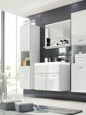 Značkový Koupelnová sestava MONTREAL XL 1 bílá / bílý lesk – čistý design pro moderní koupelnu